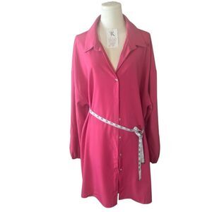 NO BRAND Pink Button-Up Shirt Dress /2X